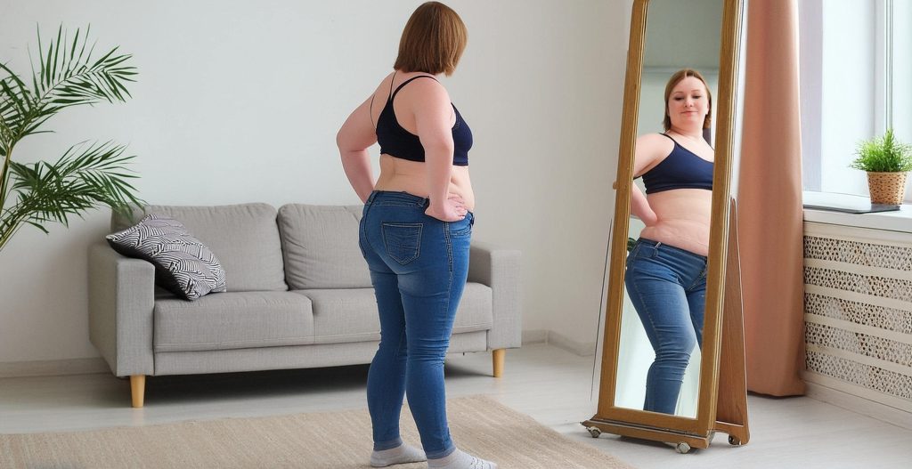 fat woman in a mirror